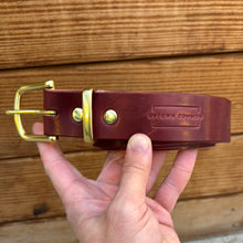 Load image into Gallery viewer, Leather Belt - Burgundy Harness/Brass
