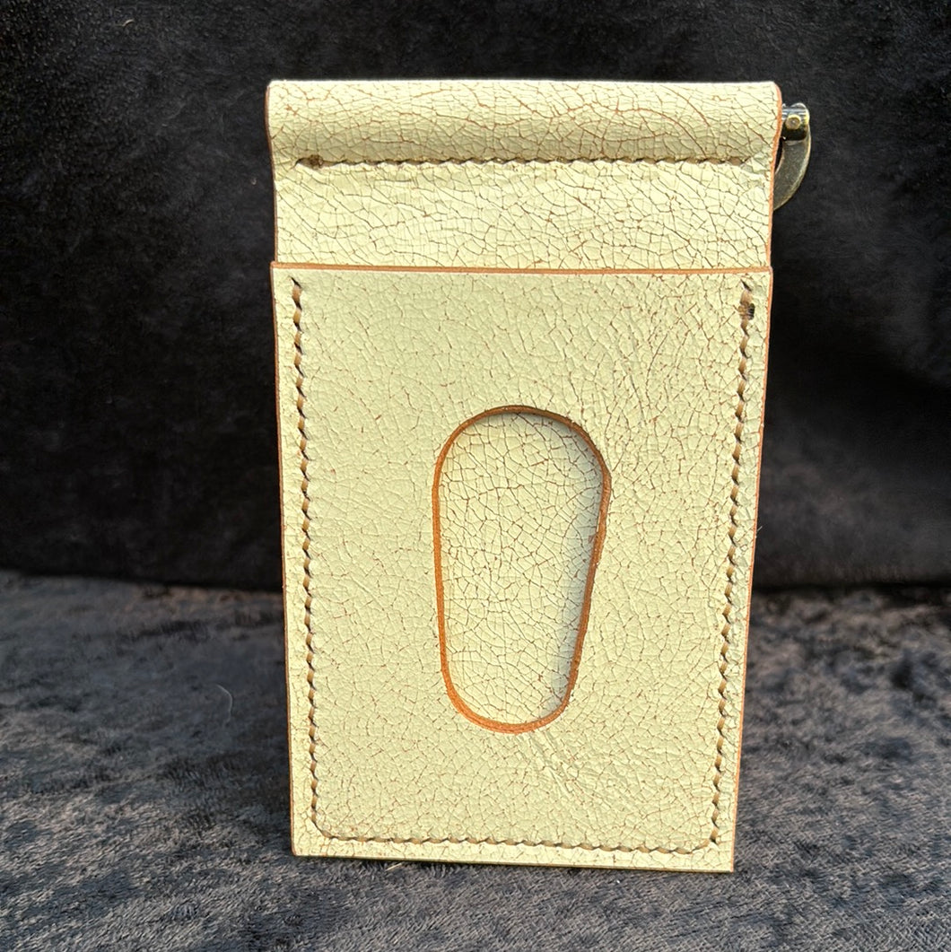 Money Clip Leather Wallet - Antique White/Antique Brass