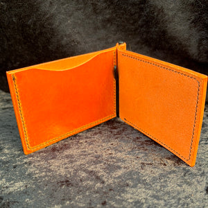Money Clip Leather Wallet - Orange/Matte Black
