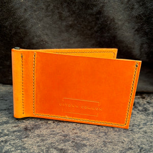 Money Clip Leather Wallet - Orange/Matte Black