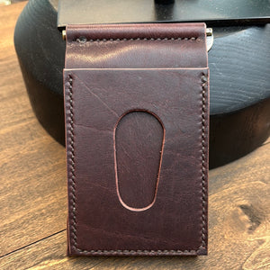 Money Clip Leather Wallet - Dark Brown/Antique Brass