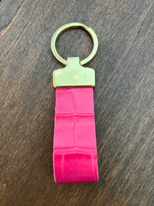 Fob Keychain - Gator Embossed Hot Pink/Brass