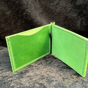 Money Clip Leather Wallet - Lime/Matte Black