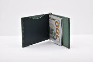 Money Clip Leather Wallet - Teal/Nickel