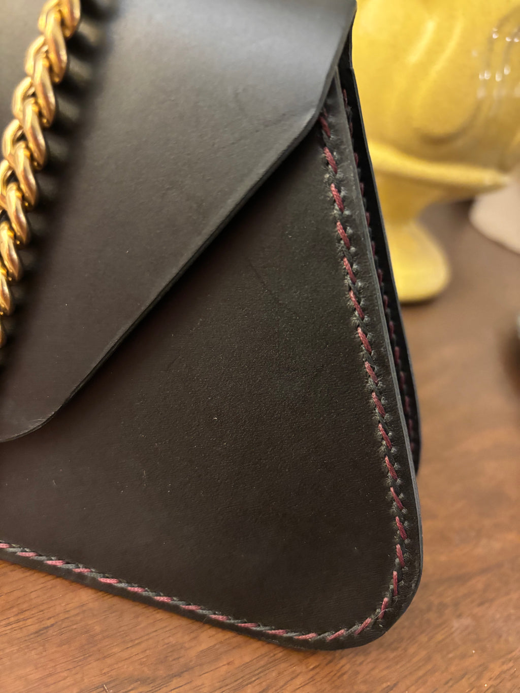 Trapezio - Black/Brass - Red & Black Stitching