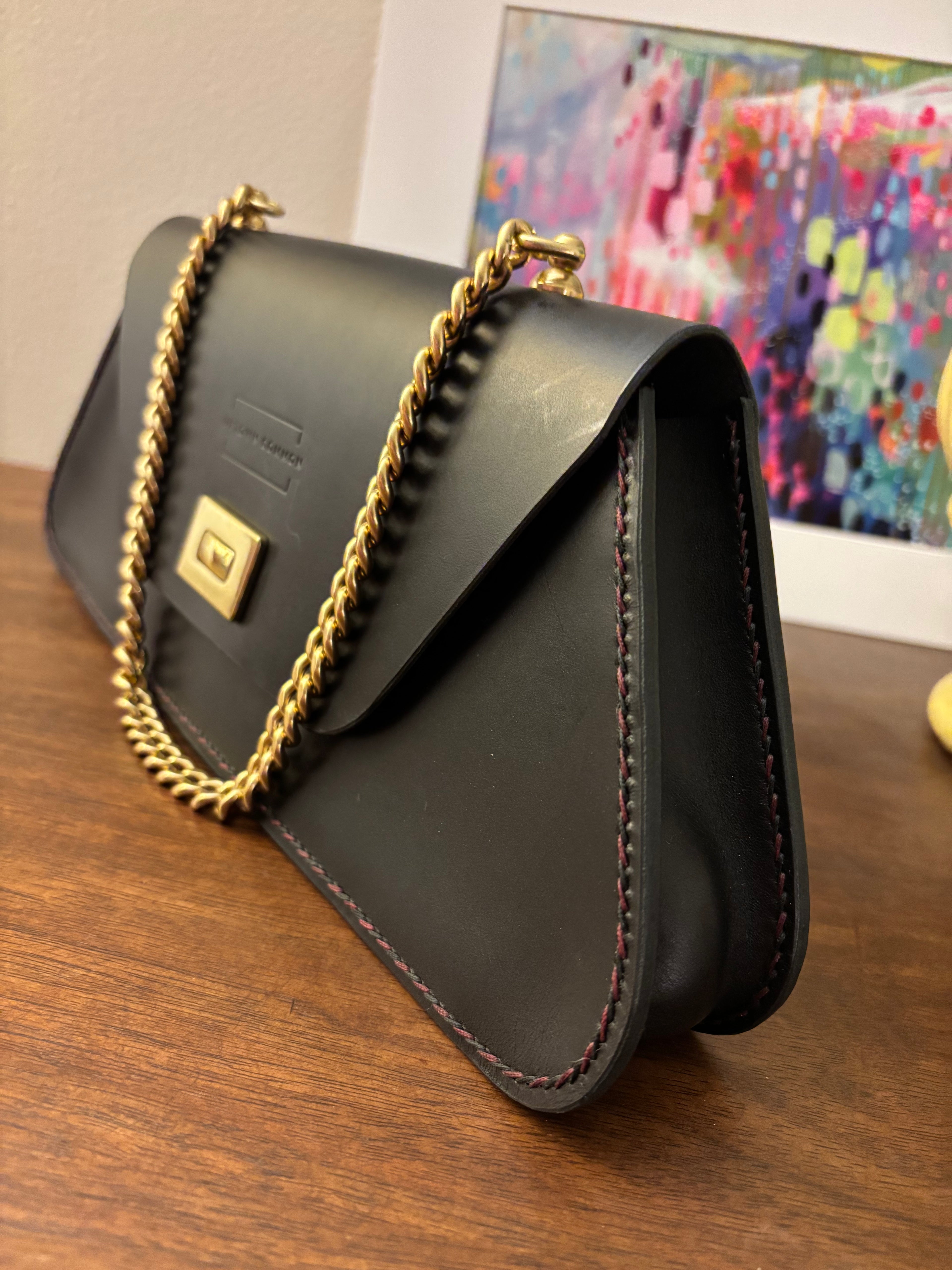 Trapezio - Black/Brass - Red & Black Stitching