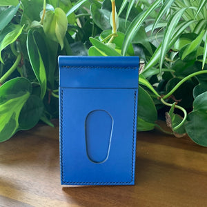 Money Clip Leather Wallet - Blue/Nickel