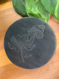 Leather Coaster - Alison Emery - Butterfly & Flower