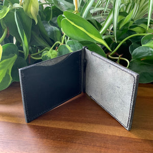 Money Clip Leather Wallet - Black/Matte Black
