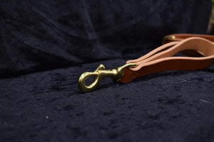 hand sewn leather dog leash tan leather brass hardware