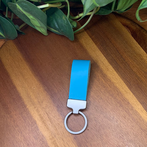 leather fob keychain bright turquoise and matte nickel