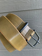 Load image into Gallery viewer, hand sewn olive leather matte black hardware belt
