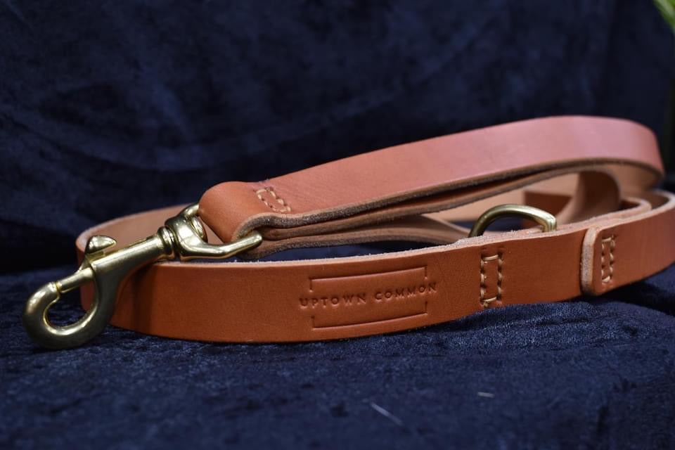 hand sewn leather dog leash tan leather brass hardware